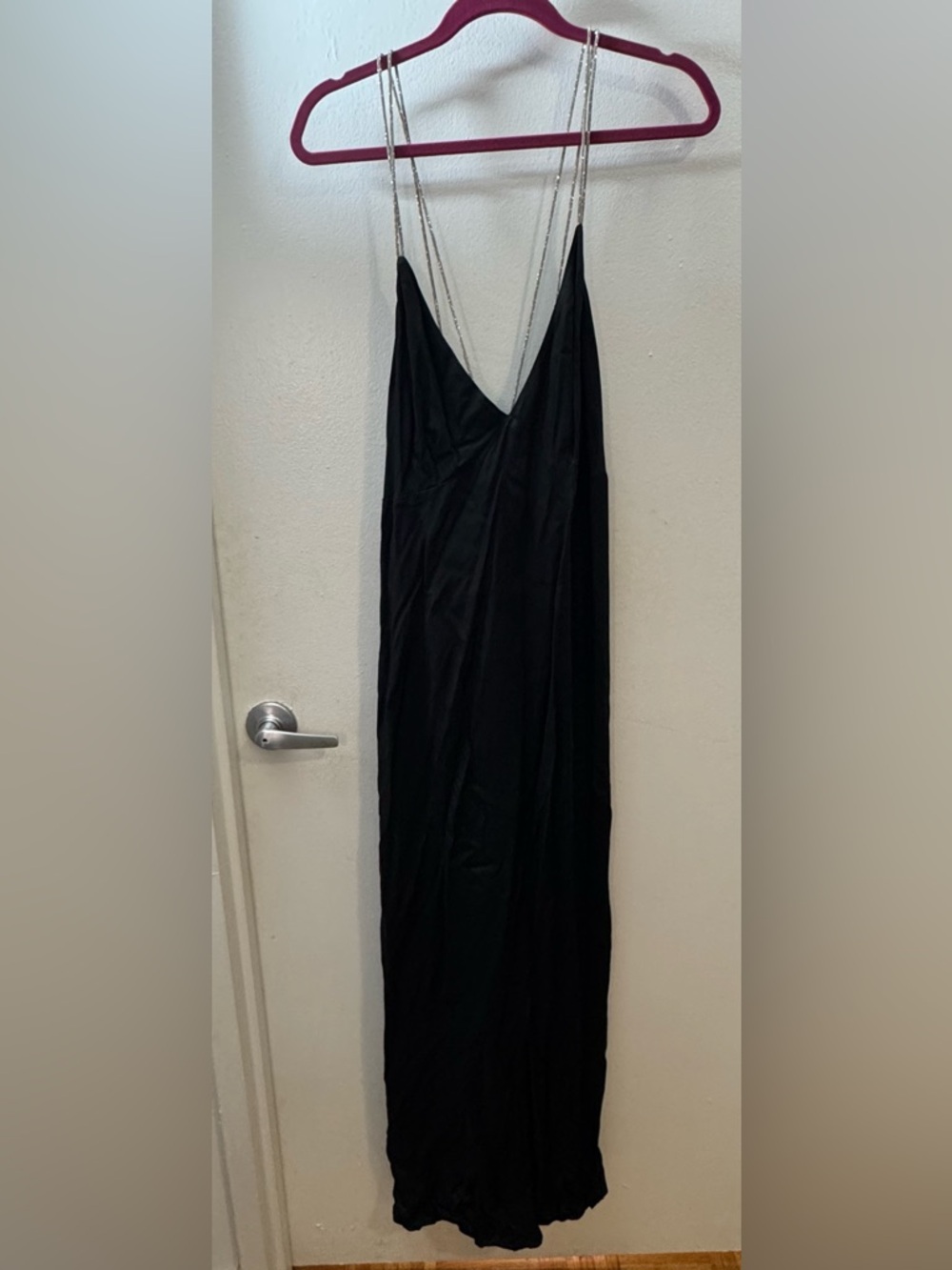 Black Slip Maxi Dress Rhinestone Straps